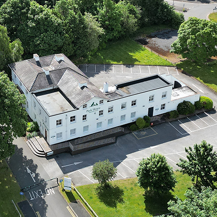 An aerial photograph of Park House Veterinary Centre in Stafford.